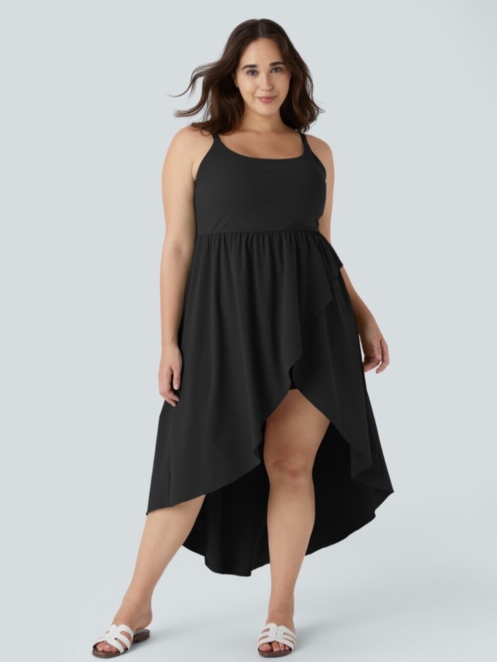 NWT LADIES SIZE 1X HALARA BLACK BREEZEFUL ASYMMETRIC CROSSOVER HEM DRESS SHORTS